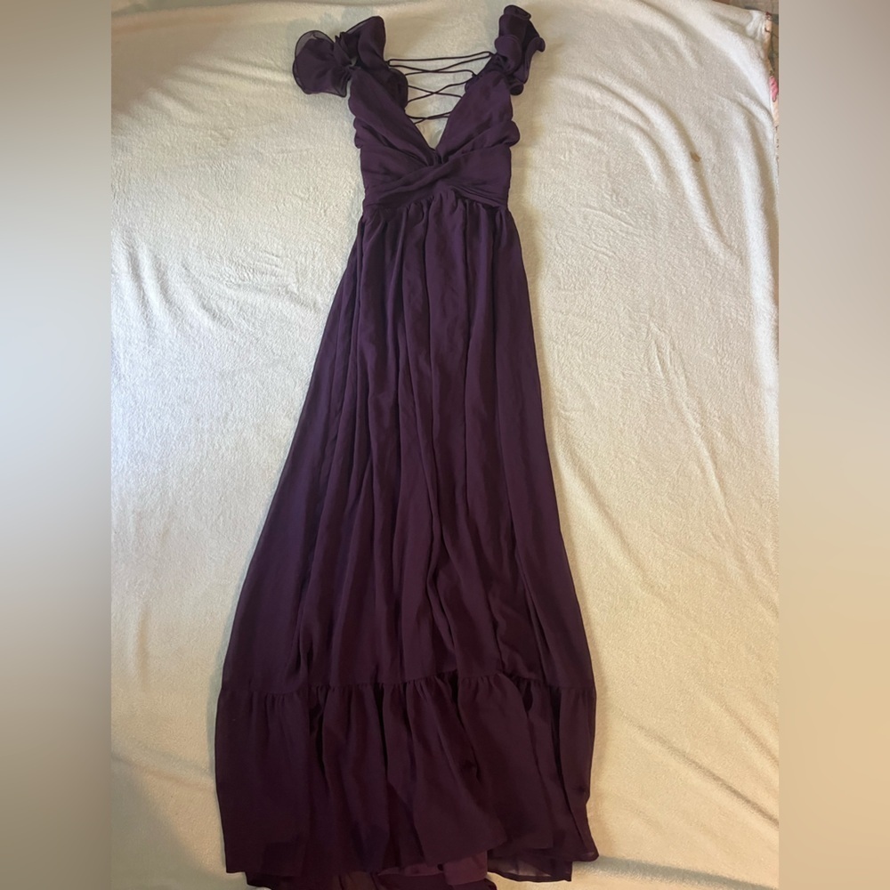 Lulus Soiree Celebration Purple Ruffled Lace-Up Maxi
Dress - Picture 6 of 10